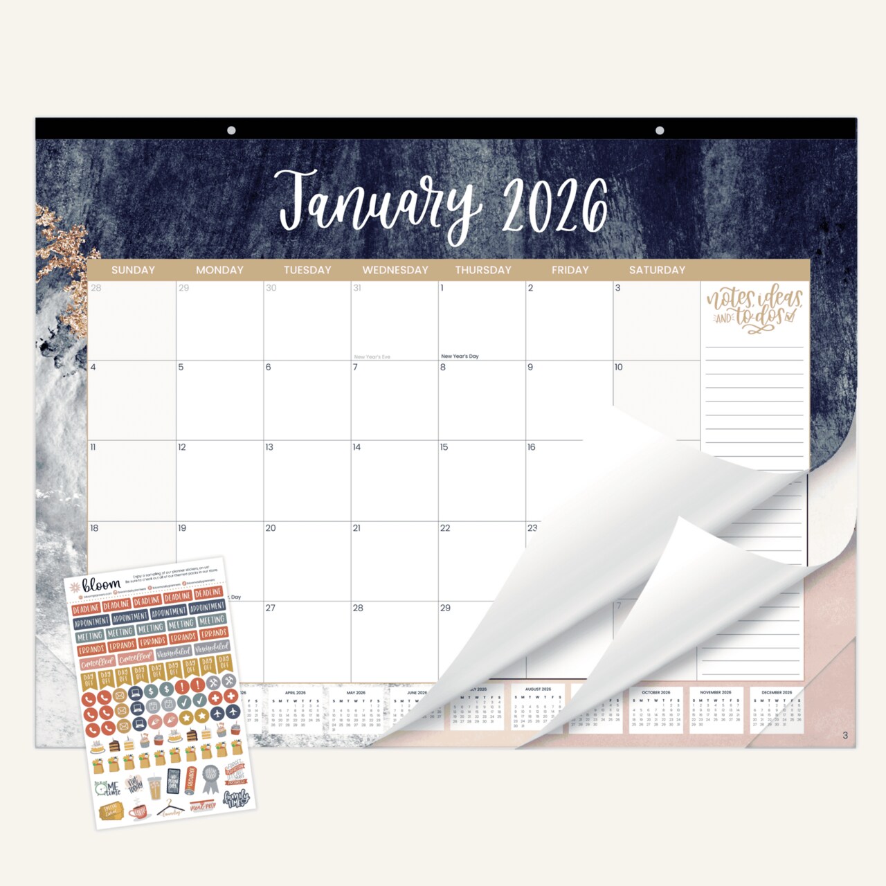 bloom daily planners 2026 Desk & Wall Calendar, 16" x 21", Watercolor